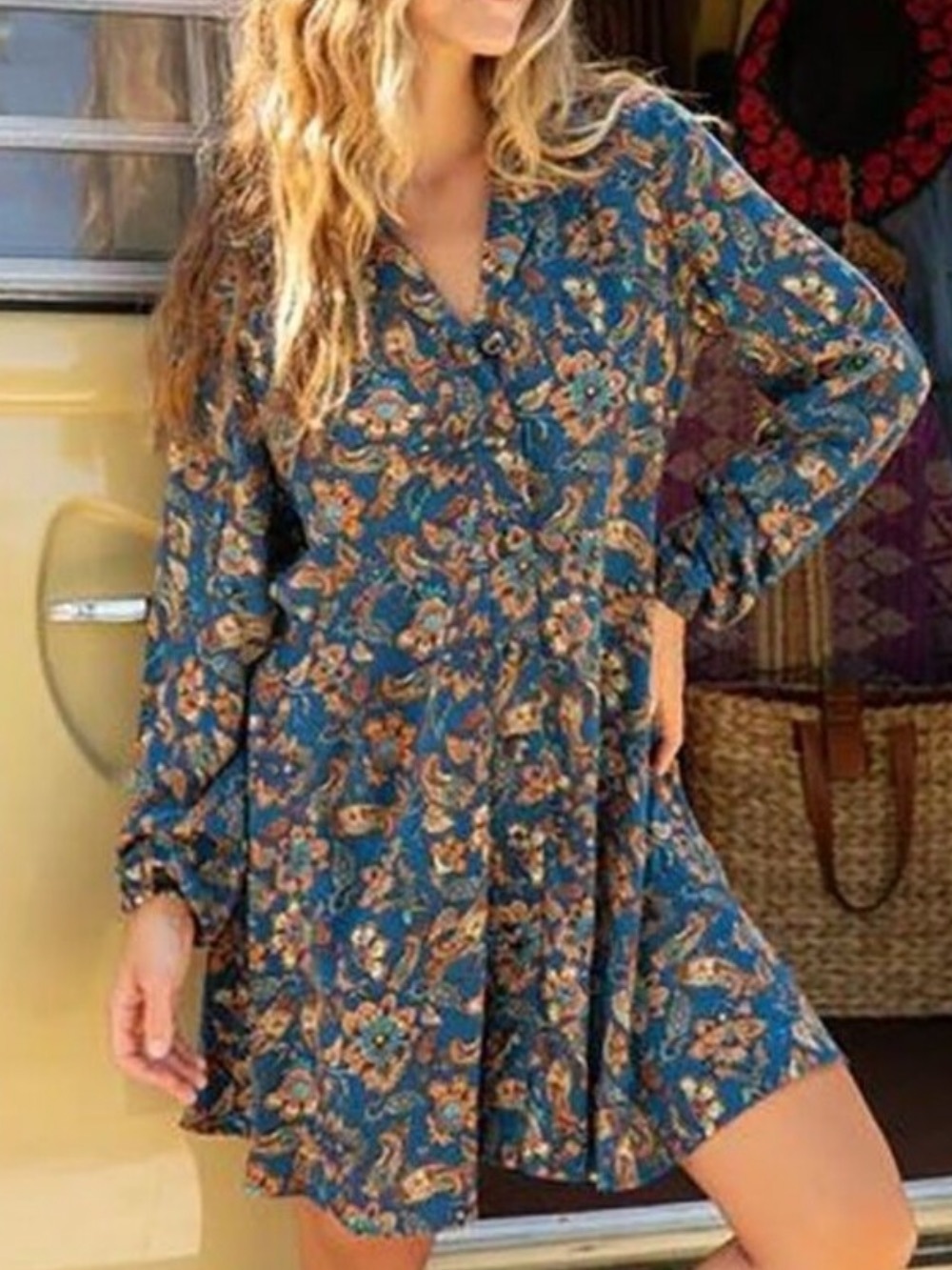 Natural Life Ansley Boho Tunic Shirt Dress Paisley Floral Button Sz XL